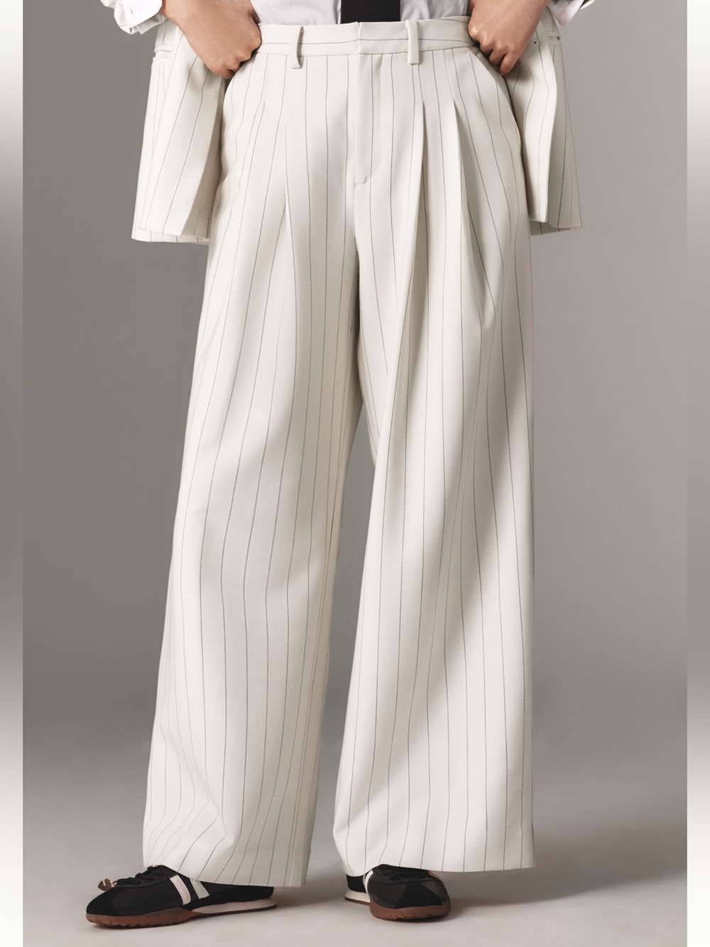 Maeve Anthropologie Avery Pinstripe Wide Leg Trousers Ivory Black XS - NWT